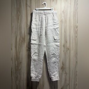 Nicole Miller Ivory Linen Cargo Joggers